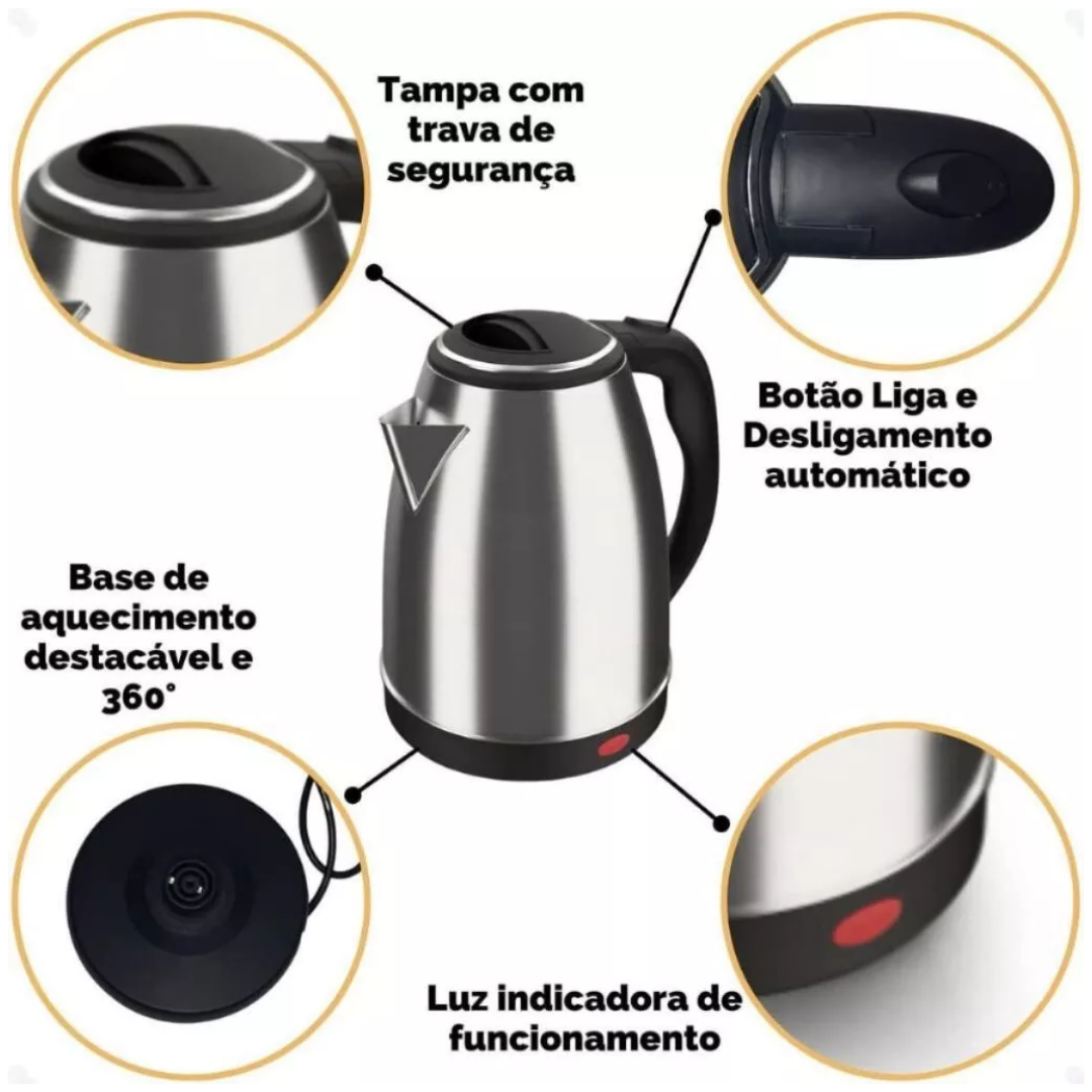 Chaleira Elétrica Elegance Inox 1,8l - Café pronto num instante. 40% OFF.