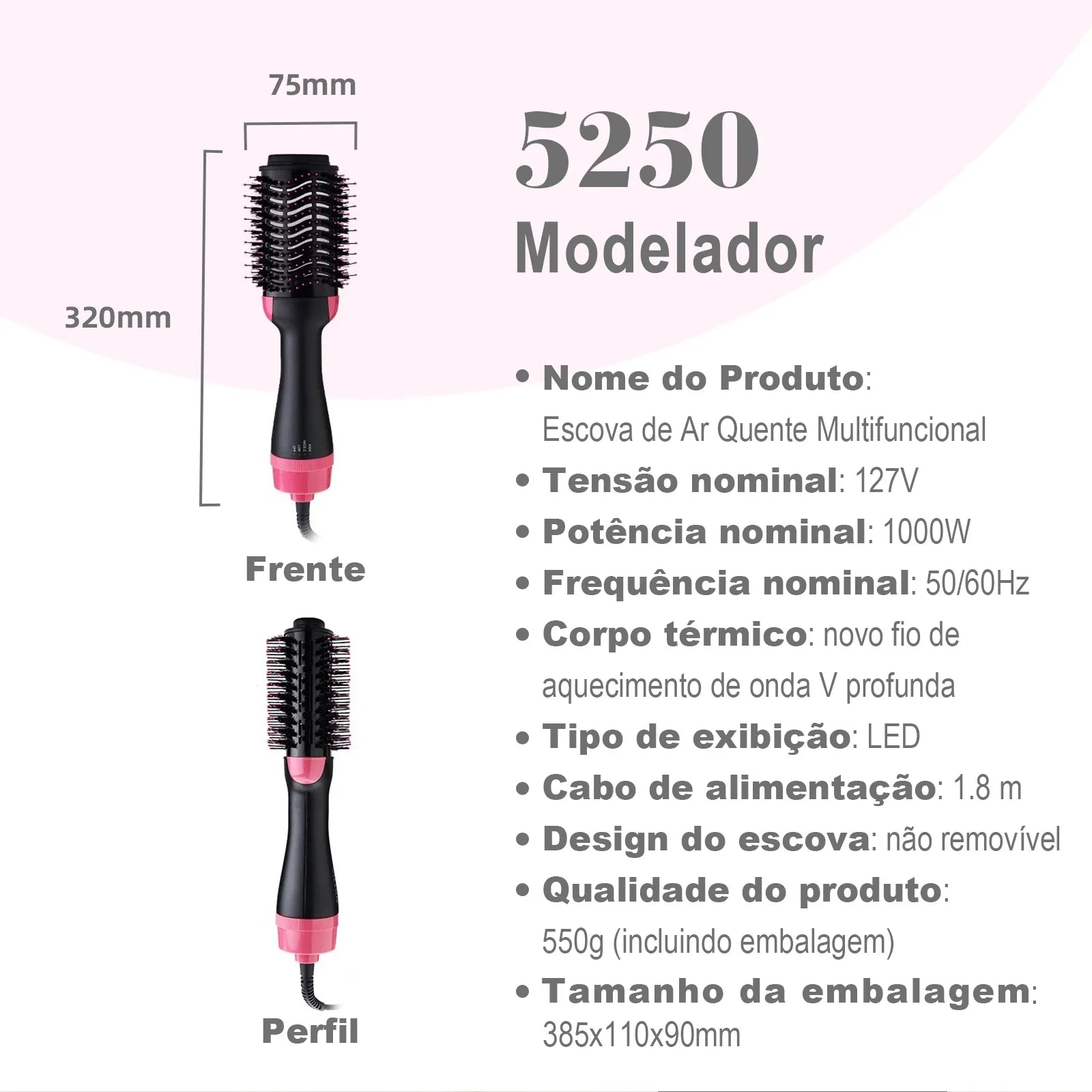 Escova Modeladora Secadora 3 em 1-Profissional 1000W 110V