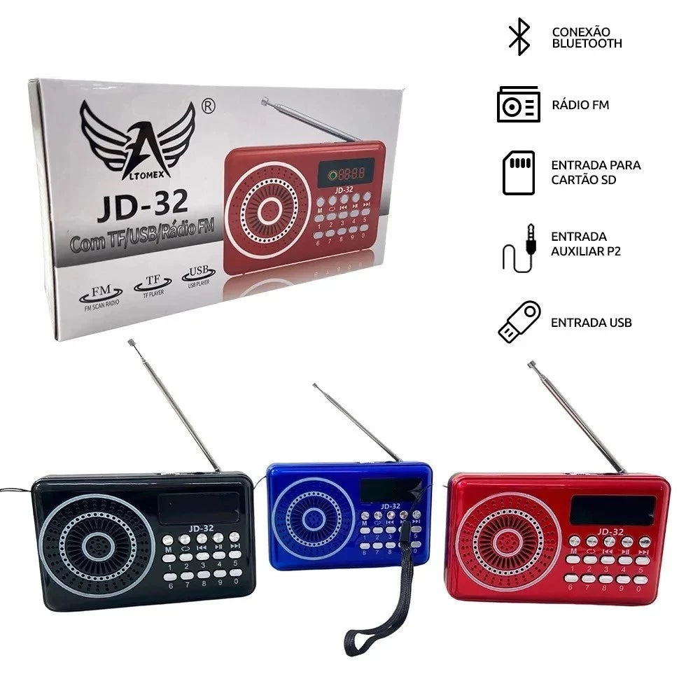 Rádio Fm Portátil / Bluetooth /Mp3 / Pendrive/ Som Alto e Saída Auxiliar