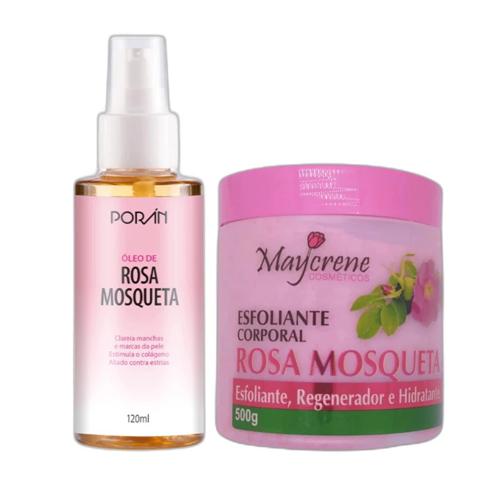 Kit Corporal Rosa Mosqueta Óleo Anti Manchas e Estrias 120ml + Esfoliante Regenerador Corporal 500g