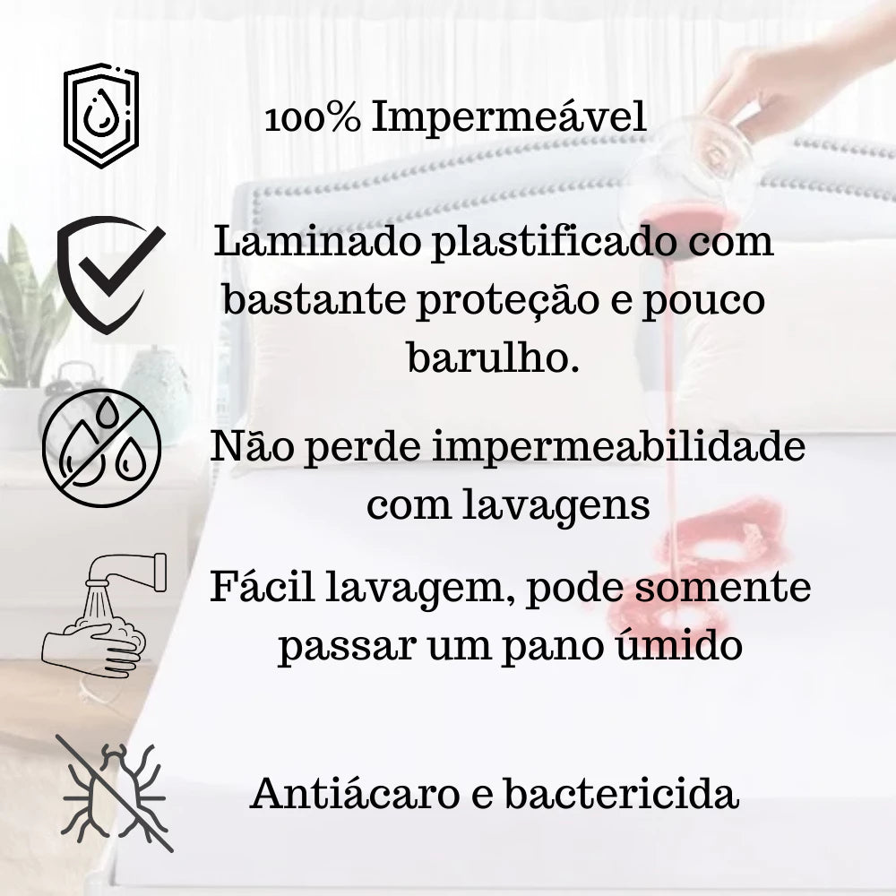 Capa Impermeável para Colchão Anti Xixi e Ácaro Lençol com Elásticos Laterais – Solteiro, Casal Padrão, Queen ou king