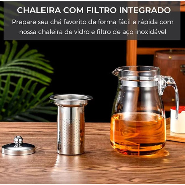 Chaleira de Vidro, Infusor Chá, Chaleira Vidro com Infusor, Infusor Chá Inox, 750ml